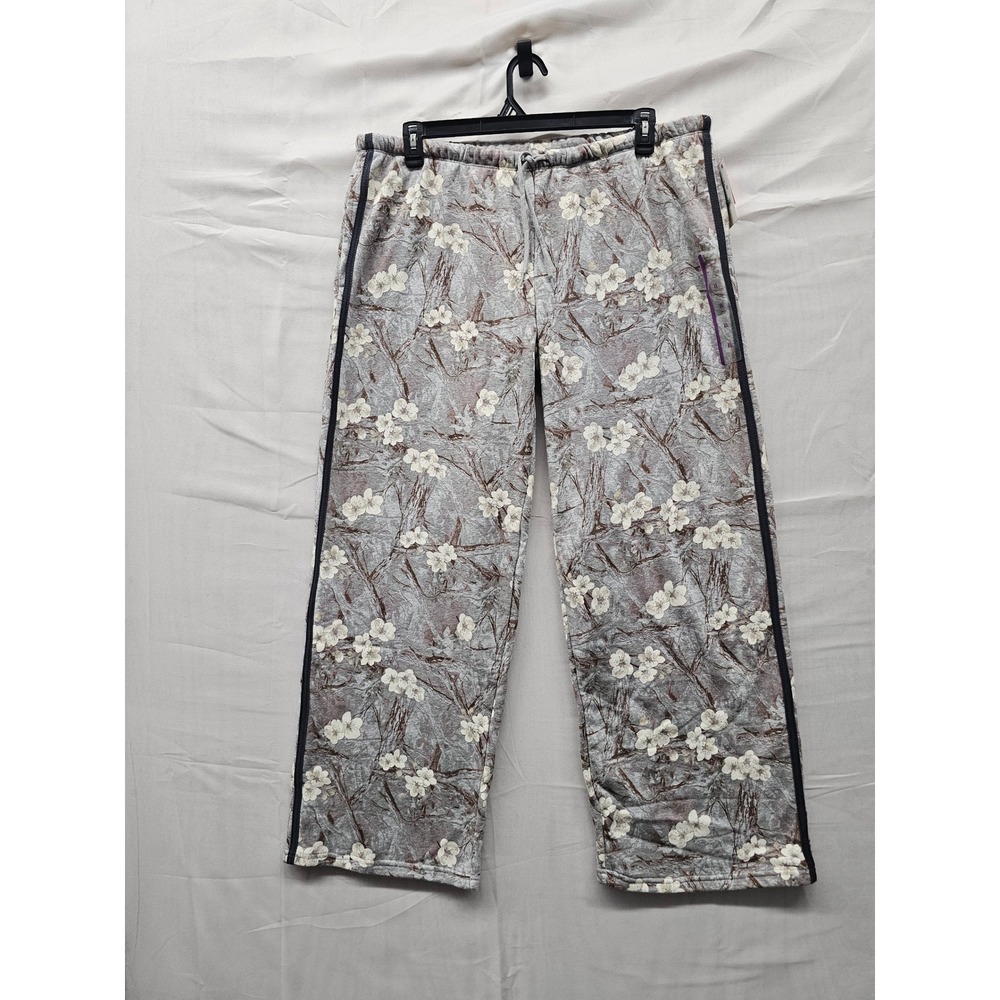 Zoe + Liv Womens Floral Wide Leg Lounge Pants Gray Cotton Blend Size XL
